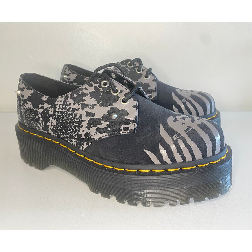 DR MARTENS 1461 Quad Animal Clash Studded Platform Shoe Size W9 M8 Black Gray - Picture 2 of 12